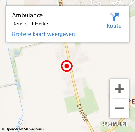 Locatie op kaart van de 112 melding: Ambulance Reusel, 't Heike op 22 juni 2017 17:52