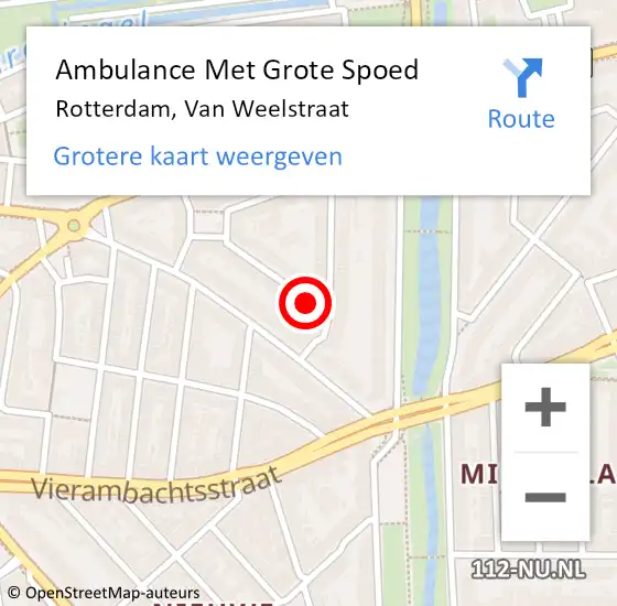 Locatie op kaart van de 112 melding: Ambulance Met Grote Spoed Naar Rotterdam, Van Weelstraat op 22 juni 2017 18:22