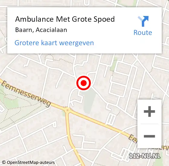 Locatie op kaart van de 112 melding: Ambulance Met Grote Spoed Naar Baarn, Acacialaan op 22 juni 2017 18:36