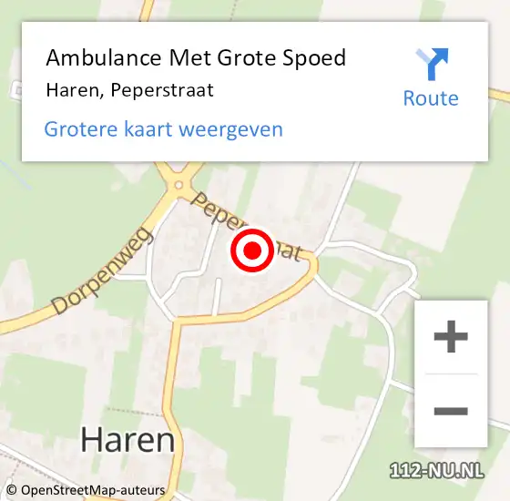 Locatie op kaart van de 112 melding: Ambulance Met Grote Spoed Naar Haren, Peperstraat op 22 juni 2017 18:41