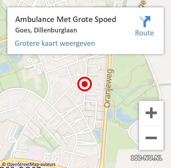 Locatie op kaart van de 112 melding: Ambulance Met Grote Spoed Naar Goes, Dillenburglaan op 22 juni 2017 20:07