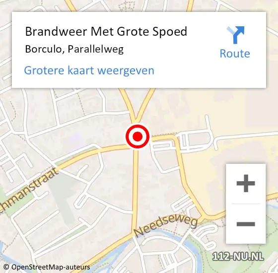 Locatie op kaart van de 112 melding: Brandweer Met Grote Spoed Naar Borculo, Parallelweg op 22 juni 2017 21:07