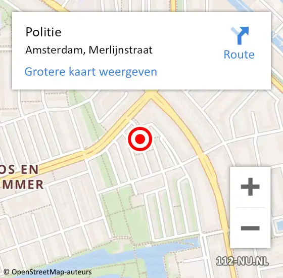 Locatie op kaart van de 112 melding: Politie Amsterdam, Merlijnstraat op 22 juni 2017 21:22