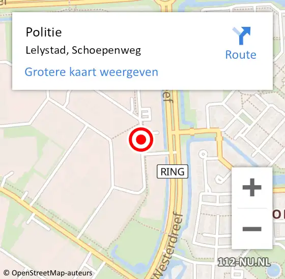 Locatie op kaart van de 112 melding: Politie Lelystad, Schoepenweg op 22 juni 2017 21:48