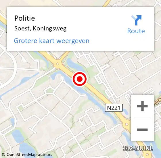 Locatie op kaart van de 112 melding: Politie Soest, Koningsweg op 22 juni 2017 21:49