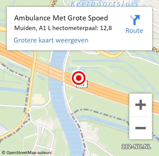 Locatie op kaart van de 112 melding: Ambulance Met Grote Spoed Naar Muiden, A1 L hectometerpaal: 12,8 op 22 juni 2017 22:13