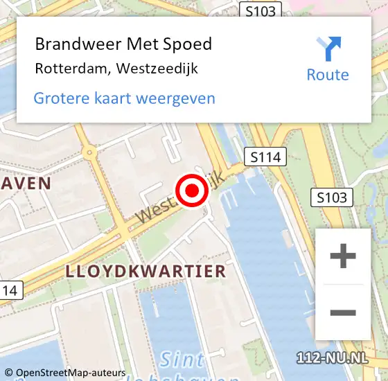 Locatie op kaart van de 112 melding: Brandweer Met Spoed Naar Rotterdam, Westzeedijk op 23 juni 2017 01:17