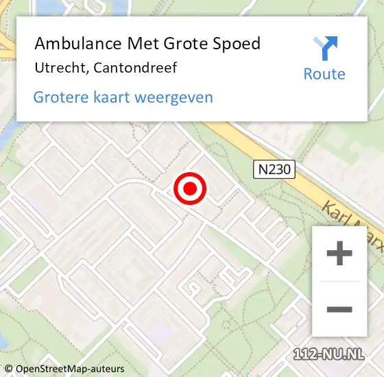 Locatie op kaart van de 112 melding: Ambulance Met Grote Spoed Naar Utrecht, Cantondreef op 23 juni 2017 04:37