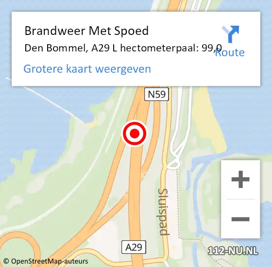 Locatie op kaart van de 112 melding: Brandweer Met Spoed Naar Den Bommel, A29 L hectometerpaal: 99,0 op 23 juni 2017 06:28