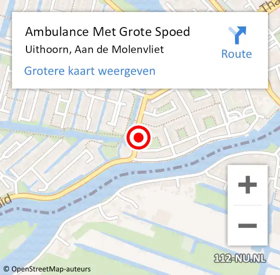 Locatie op kaart van de 112 melding: Ambulance Met Grote Spoed Naar Uithoorn, Aan de Molenvliet op 23 juni 2017 07:13