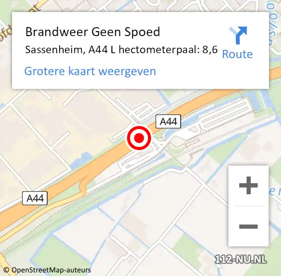 Locatie op kaart van de 112 melding: Brandweer Geen Spoed Naar Sassenheim, A44 L hectometerpaal: 8,6 op 23 juni 2017 08:23