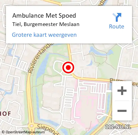 Locatie op kaart van de 112 melding: Ambulance Met Spoed Naar Tiel, Burgemeester Meslaan op 23 juni 2017 08:46