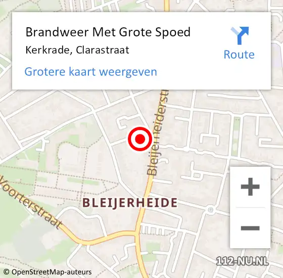 Locatie op kaart van de 112 melding: Brandweer Met Grote Spoed Naar Kerkrade, Clarastraat op 23 juni 2017 09:12