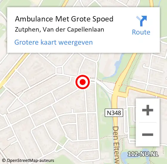 Locatie op kaart van de 112 melding: Ambulance Met Grote Spoed Naar Zutphen, Van der Capellenlaan op 23 juni 2017 11:13