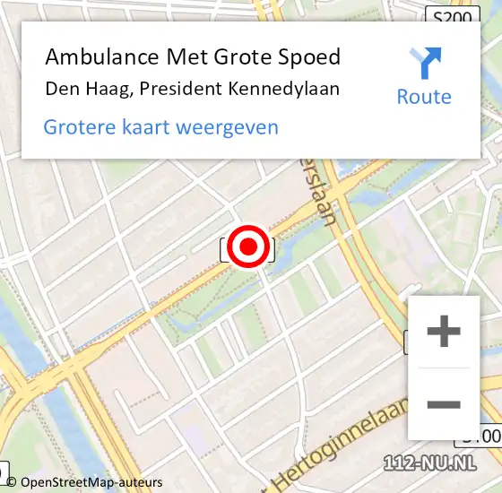 Locatie op kaart van de 112 melding: Ambulance Met Grote Spoed Naar Den Haag, President Kennedylaan op 23 juni 2017 11:31