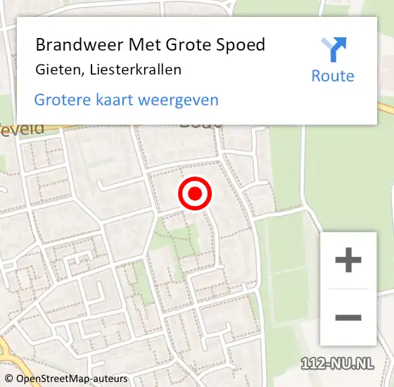 Locatie op kaart van de 112 melding: Brandweer Met Grote Spoed Naar Gieten, Liesterkrallen op 23 juni 2017 12:41