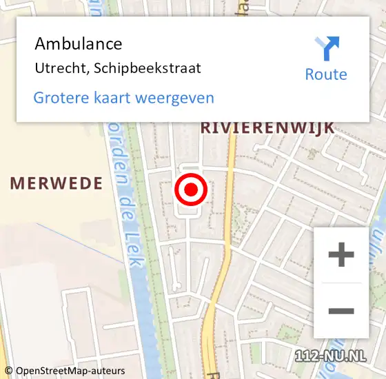 Locatie op kaart van de 112 melding: Ambulance Utrecht, Schipbeekstraat op 23 juni 2017 12:48