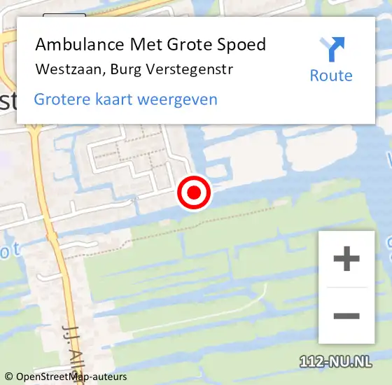 Locatie op kaart van de 112 melding: Ambulance Met Grote Spoed Naar Westzaan, Burg Verstegenstr op 23 juni 2017 14:38