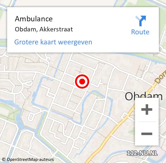 Locatie op kaart van de 112 melding: Ambulance Obdam, Akkerstraat op 24 januari 2014 18:21