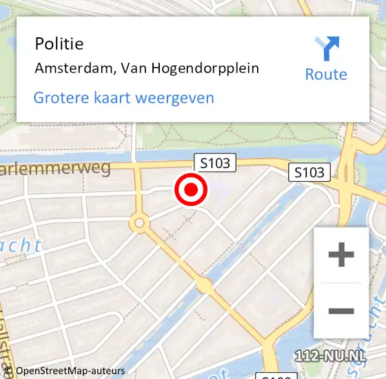 Locatie op kaart van de 112 melding: Politie Amsterdam, Van Hogendorpplein op 23 juni 2017 15:35