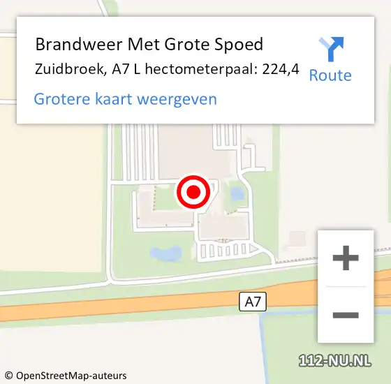 Locatie op kaart van de 112 melding: Brandweer Met Grote Spoed Naar Zuidbroek, A7 L hectometerpaal: 224,4 op 23 juni 2017 15:40