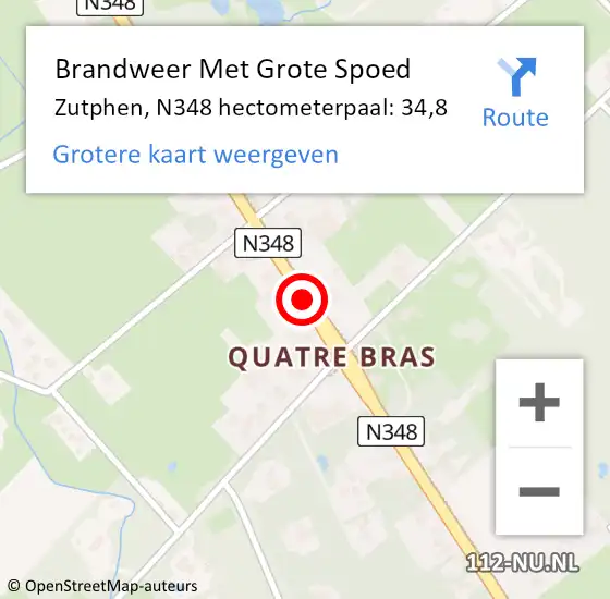 Locatie op kaart van de 112 melding: Brandweer Met Grote Spoed Naar Zutphen, N348 hectometerpaal: 34,8 op 23 juni 2017 15:51