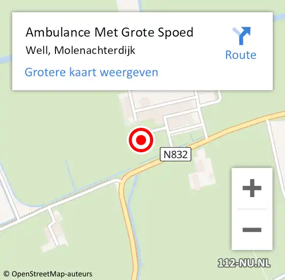 Locatie op kaart van de 112 melding: Ambulance Met Grote Spoed Naar Well, Molenachterdijk op 24 januari 2014 18:24