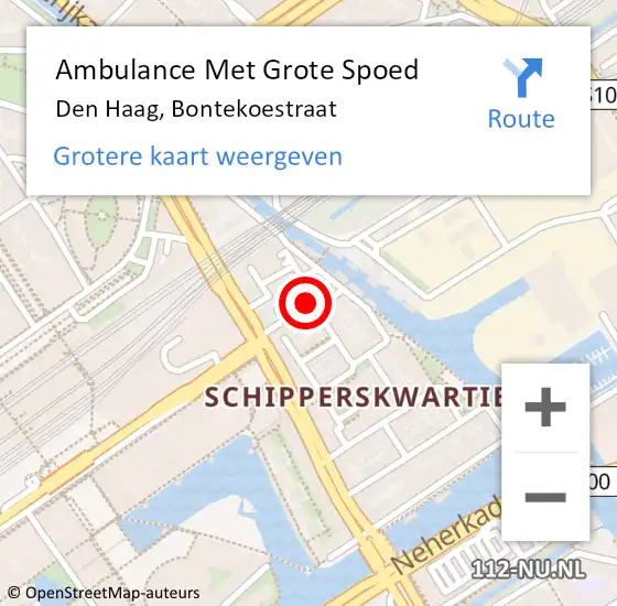 Locatie op kaart van de 112 melding: Ambulance Met Grote Spoed Naar Den Haag, Bontekoestraat op 23 juni 2017 17:03