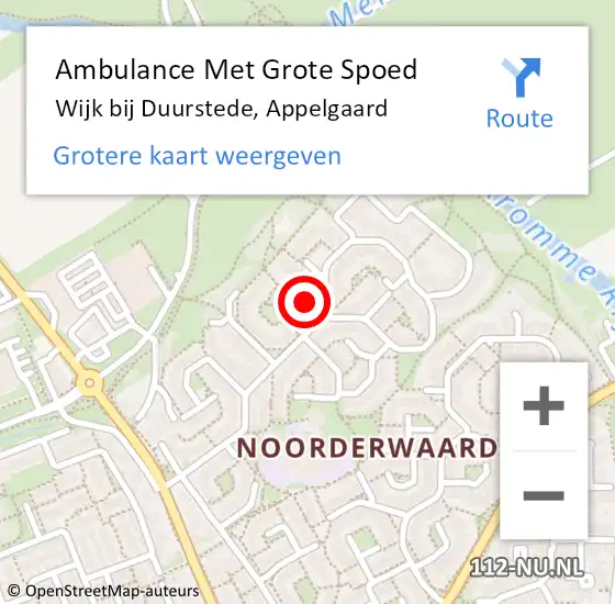 Locatie op kaart van de 112 melding: Ambulance Met Grote Spoed Naar Wijk bij Duurstede, Appelgaard op 23 juni 2017 17:13