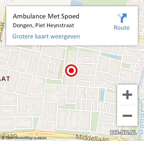 Locatie op kaart van de 112 melding: Ambulance Met Spoed Naar Dongen, Piet Heynstraat op 23 juni 2017 17:49