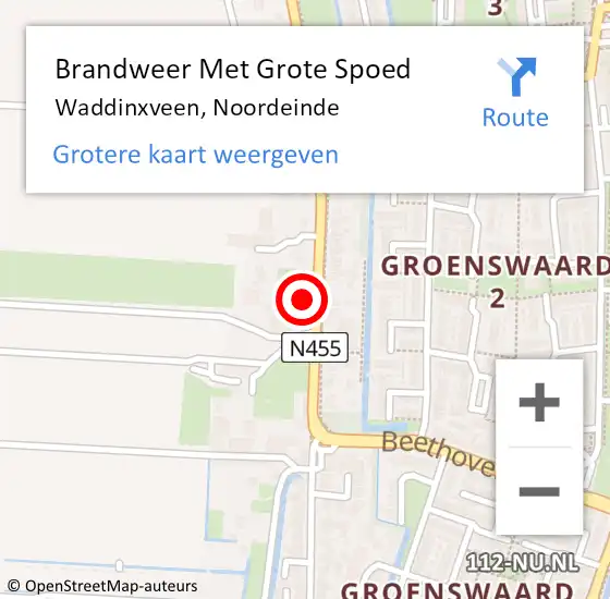 Locatie op kaart van de 112 melding: Brandweer Met Grote Spoed Naar Waddinxveen, Noordeinde op 23 juni 2017 18:15