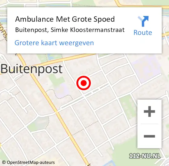 Locatie op kaart van de 112 melding: Ambulance Met Grote Spoed Naar Buitenpost, Simke Kloostermanstraat op 23 juni 2017 18:47