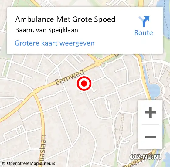 Locatie op kaart van de 112 melding: Ambulance Met Grote Spoed Naar Baarn, van Speijklaan op 23 juni 2017 19:36