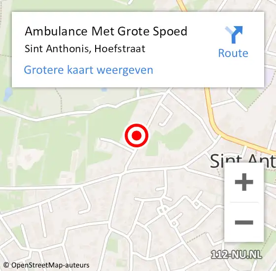 Locatie op kaart van de 112 melding: Ambulance Met Grote Spoed Naar Sint Anthonis, Hoefstraat op 23 juni 2017 21:18