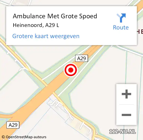 Locatie op kaart van de 112 melding: Ambulance Met Grote Spoed Naar Heinenoord, A29 L hectometerpaal: 14,5 op 23 juni 2017 22:11