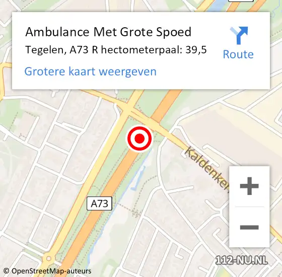 Locatie op kaart van de 112 melding: Ambulance Met Grote Spoed Naar Tegelen, A73 R hectometerpaal: 37,2 op 24 juni 2017 01:30