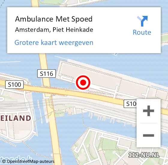 Locatie op kaart van de 112 melding: Ambulance Met Spoed Naar Amsterdam, Piet Heinkade op 24 juni 2017 01:54