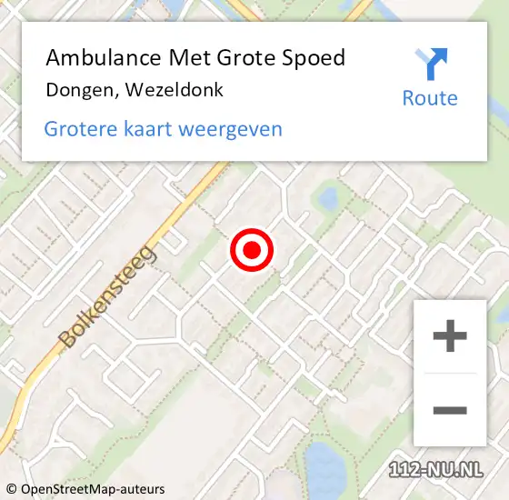 Locatie op kaart van de 112 melding: Ambulance Met Grote Spoed Naar Dongen, Wezeldonk op 24 juni 2017 05:06