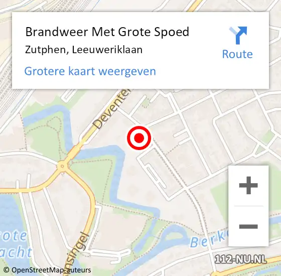 Locatie op kaart van de 112 melding: Brandweer Met Grote Spoed Naar Zutphen, Leeuweriklaan op 24 juni 2017 05:10