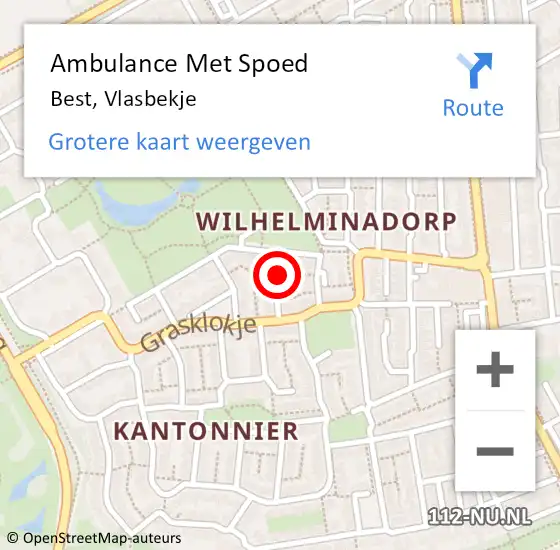 Locatie op kaart van de 112 melding: Ambulance Met Spoed Naar Best, Vlasbekje op 24 juni 2017 08:42