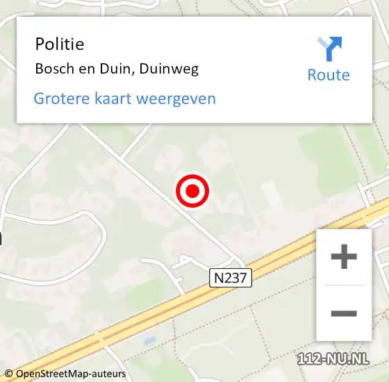 Locatie op kaart van de 112 melding: Politie Bosch en Duin, Duinweg op 24 juni 2017 11:43