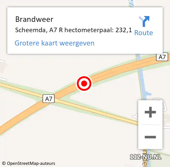Locatie op kaart van de 112 melding: Brandweer Scheemda, A7 L hectometerpaal: 229,0 op 24 juni 2017 13:22