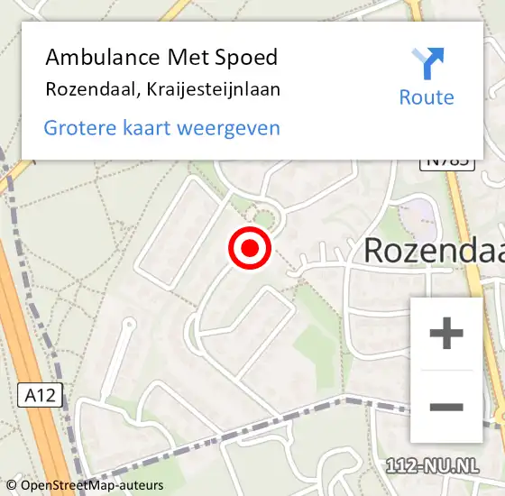 Locatie op kaart van de 112 melding: Ambulance Met Spoed Naar Rozendaal, Kraijesteijnlaan op 24 juni 2017 14:08