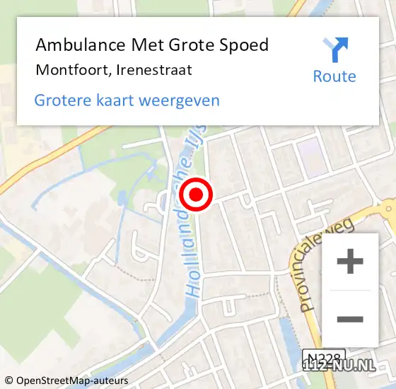 Locatie op kaart van de 112 melding: Ambulance Met Grote Spoed Naar Montfoort, Irenestraat op 24 juni 2017 14:43