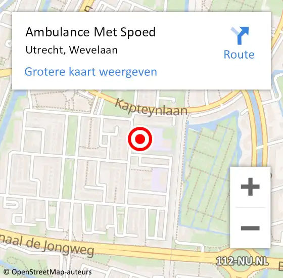 Locatie op kaart van de 112 melding: Ambulance Met Spoed Naar Utrecht, Wevelaan op 24 juni 2017 15:36