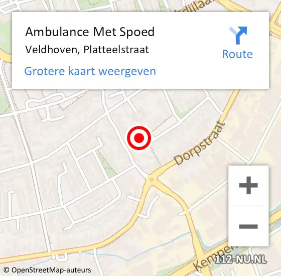 Locatie op kaart van de 112 melding: Ambulance Met Spoed Naar Veldhoven, Platteelstraat op 24 juni 2017 15:50