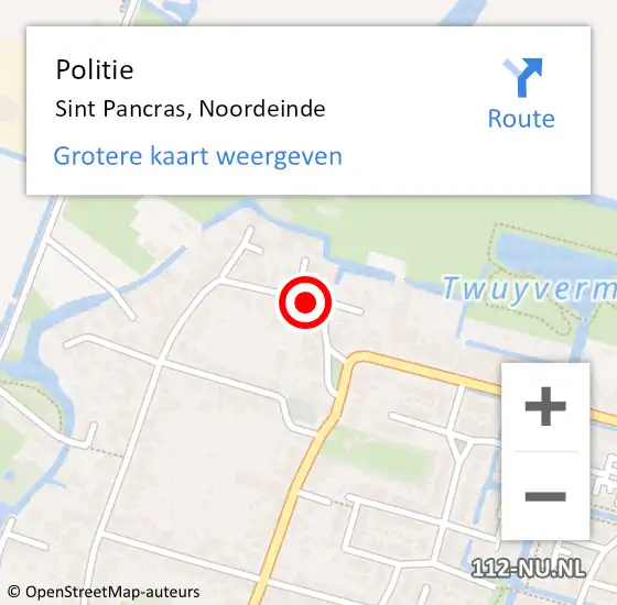 Locatie op kaart van de 112 melding: Politie Sint Pancras, Noordeinde op 24 juni 2017 16:23