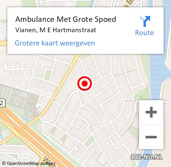 Locatie op kaart van de 112 melding: Ambulance Met Grote Spoed Naar Vianen, M E Hartmanstraat op 24 juni 2017 19:06