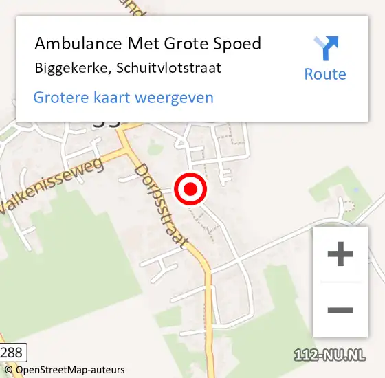 Locatie op kaart van de 112 melding: Ambulance Met Grote Spoed Naar Biggekerke, Schuitvlotstraat op 24 juni 2017 19:21