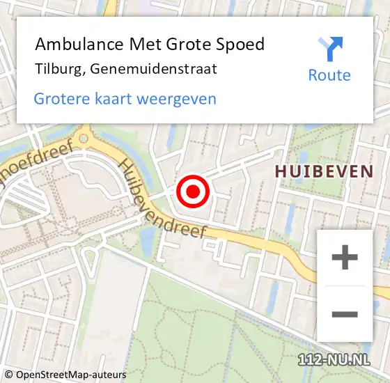 Locatie op kaart van de 112 melding: Ambulance Met Grote Spoed Naar Tilburg, Genemuidenstraat op 24 juni 2017 19:36
